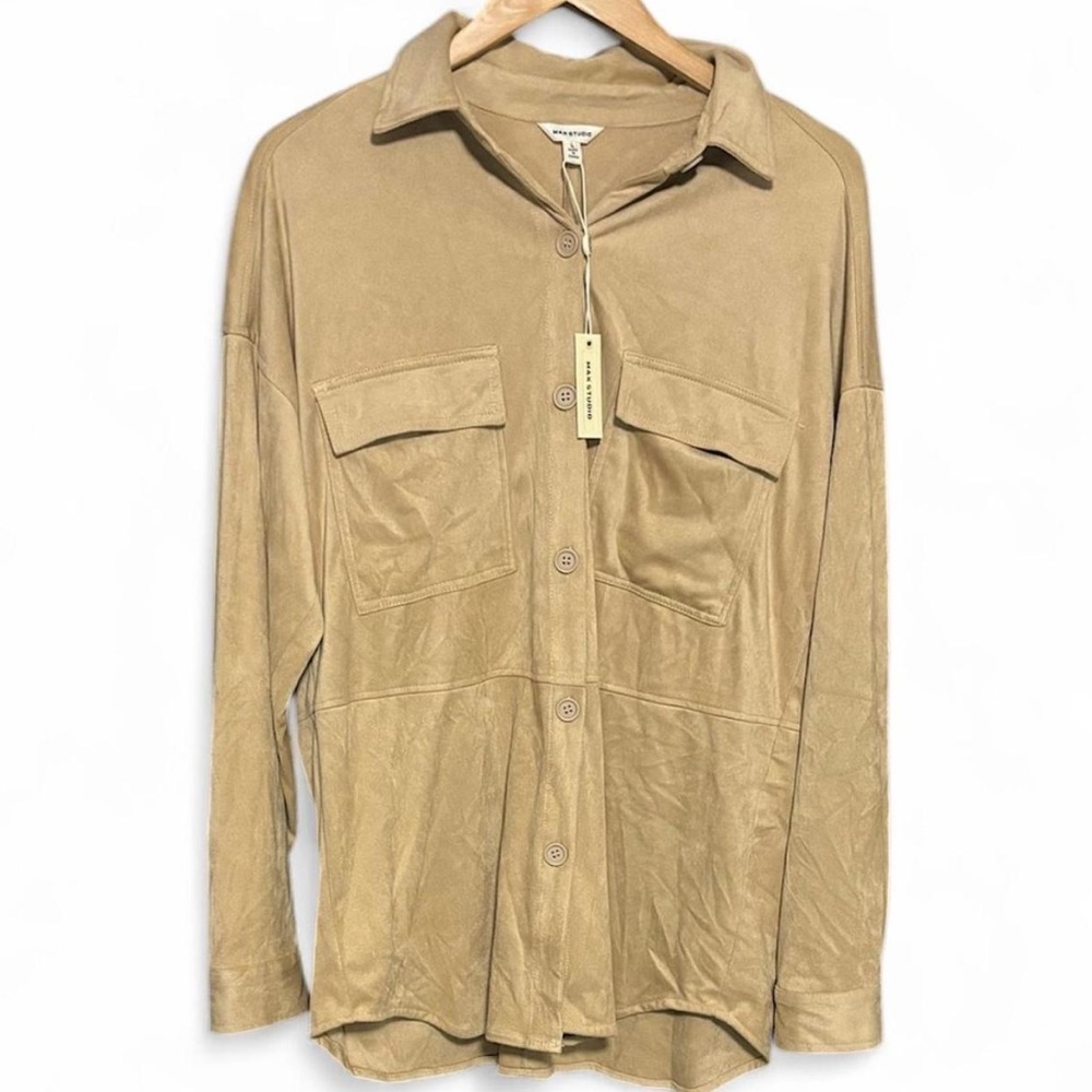 NWT Max Studio Faux Suede Chamois Button-Down Shirt